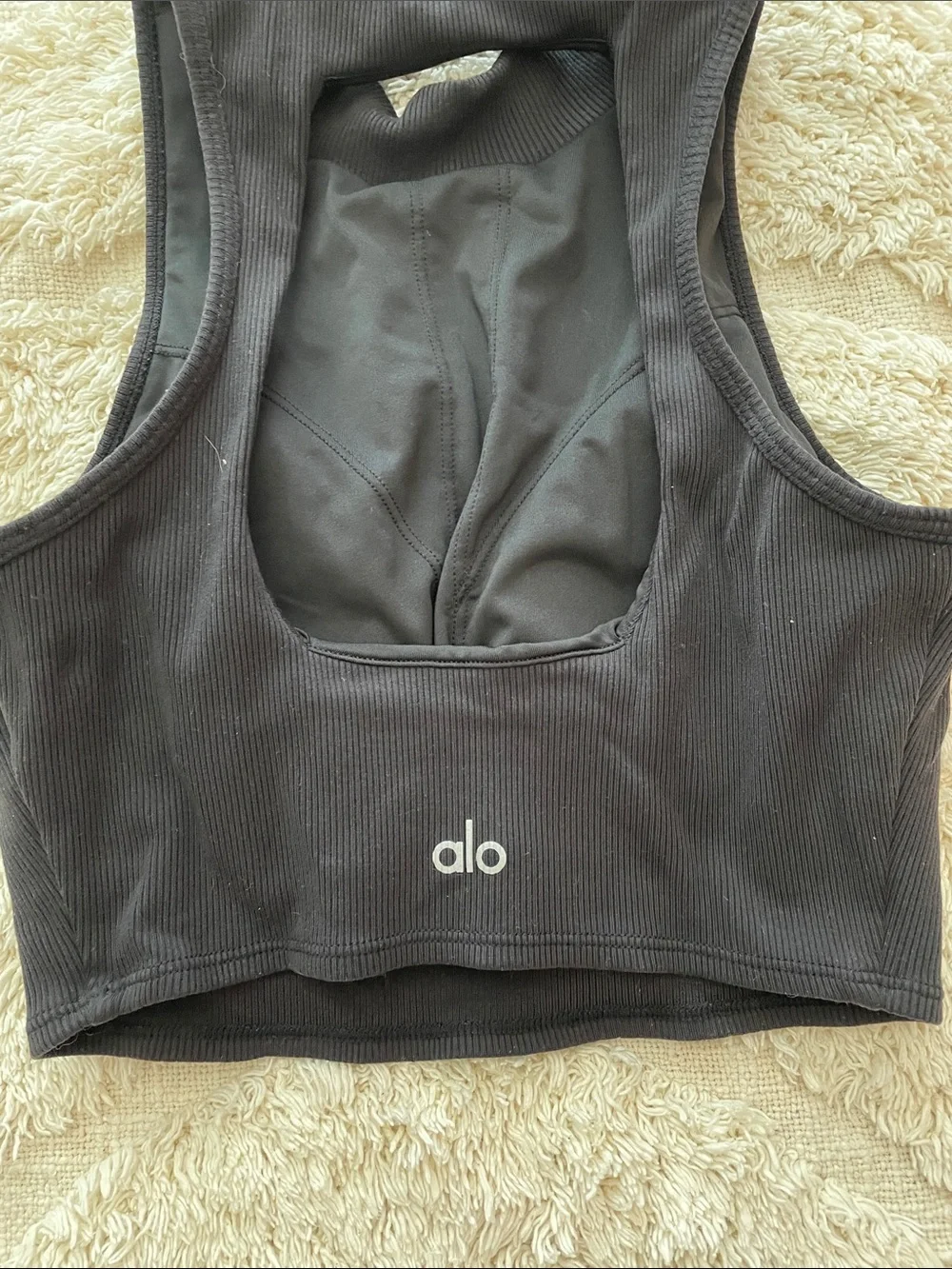 ALO Yoga Black Ribbed Racerback Crop Top goddess cropped size small